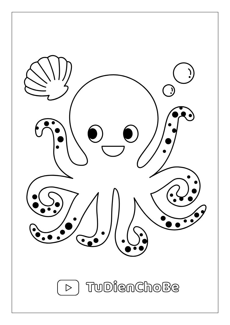 Tranh tô màu động vật biển cho bé – hình vẽ cá, rùa, bạch tuộc, sao biển dễ thương