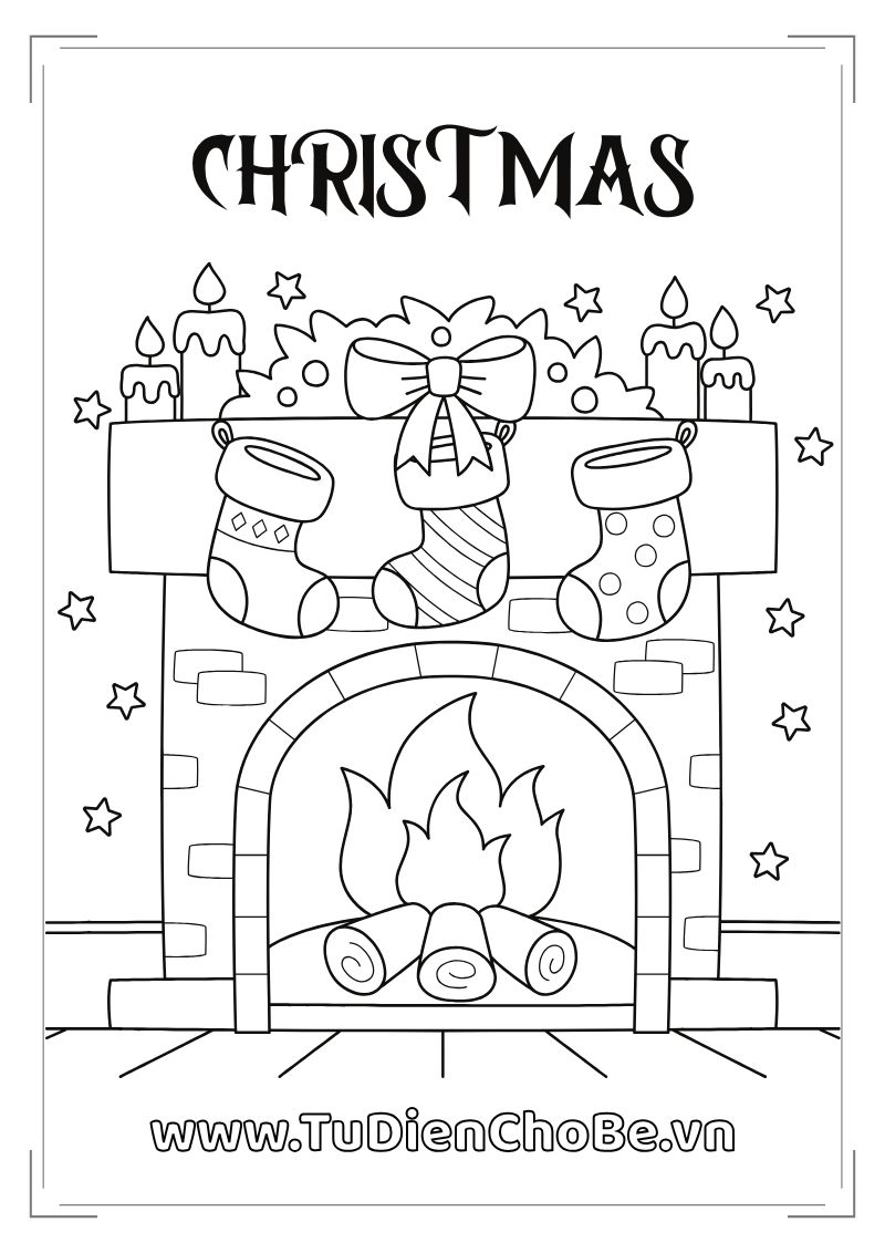 Tranh tô màu Giáng Sinh cho bé với ông già Noel, cây thông, tuần lộc và quà Noel dễ thương