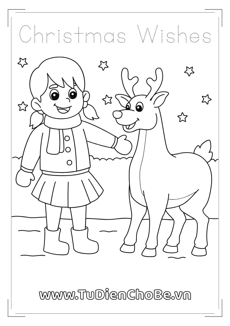 Tranh tô màu Giáng Sinh cho bé với ông già Noel, cây thông, tuần lộc và quà Noel dễ thương