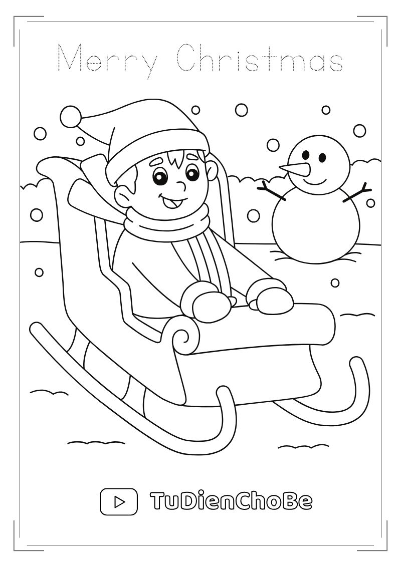 Tranh tô màu Giáng Sinh cho bé với ông già Noel, cây thông, tuần lộc và quà Noel dễ thương