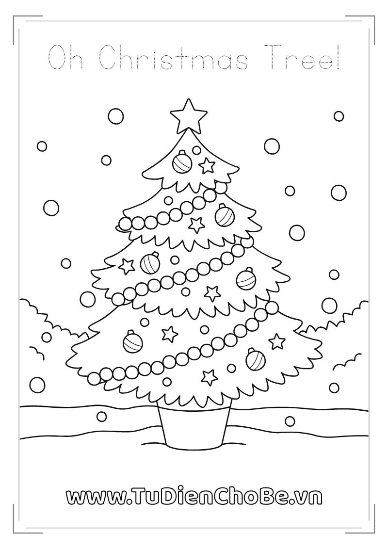 Tranh tô màu Giáng Sinh cho bé với ông già Noel, cây thông, tuần lộc và quà Noel dễ thương