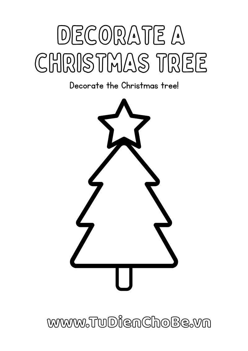 Tranh tô màu Giáng Sinh cho bé với ông già Noel, cây thông, tuần lộc và quà Noel dễ thương