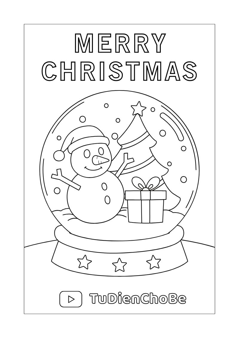 Tranh tô màu Giáng Sinh cho bé với ông già Noel, cây thông, tuần lộc và quà Noel dễ thương