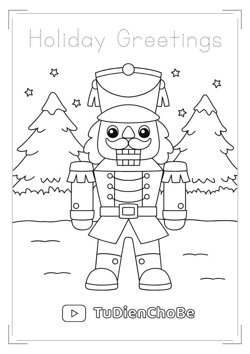 Tranh tô màu Giáng Sinh cho bé với ông già Noel, cây thông, tuần lộc và quà Noel dễ thương